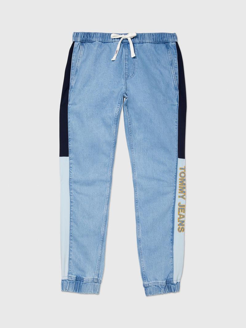 Férfi Tommy Hilfiger Tommy Logo Jogger Nadrág Kék | HU 1140JPQ